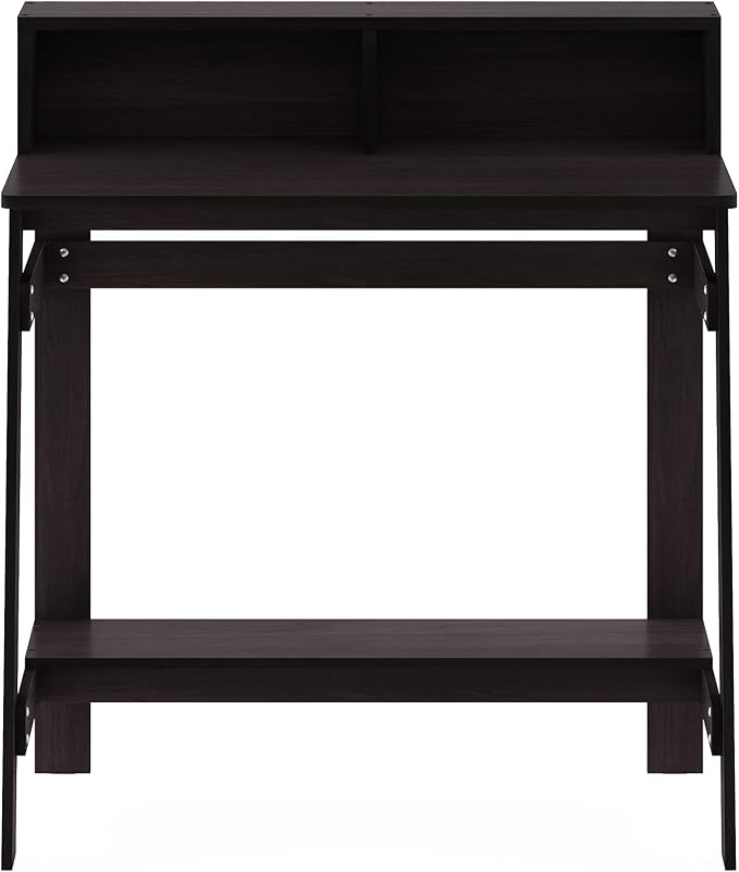 Furinno Simplistic 32-Inch Brown Computer Desk, Small Office Desk, Rectangular Home Office Desk with Shelf, Gaming Desk for Home Office, Bedroom, Study Room, Dark Mocha