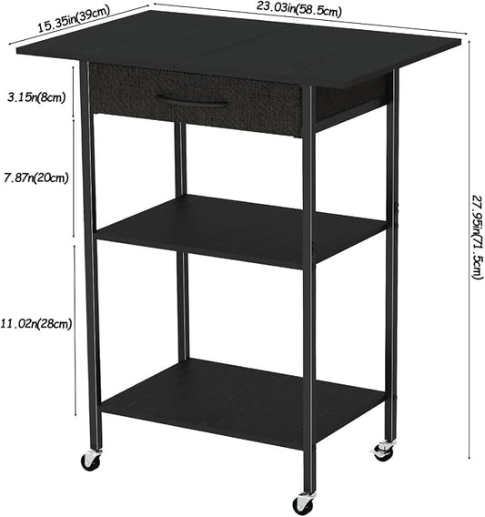Arbuxzuy 3-Tier Printer Stand, Printer Table with Fabric Drawer, Industrial Printer Storage Cart with Wheels, Rolling Printer Stand for Heat Press Scanner Fax, Black