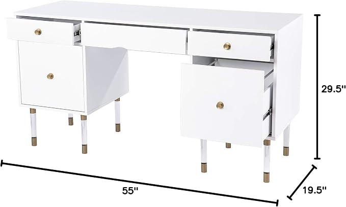 SEI Furniture - Holly & Martin Helston White Writing Desk - Transitional Design, White Iron and Wood - Ideal for Home Office, Bedroom (HO1153137)