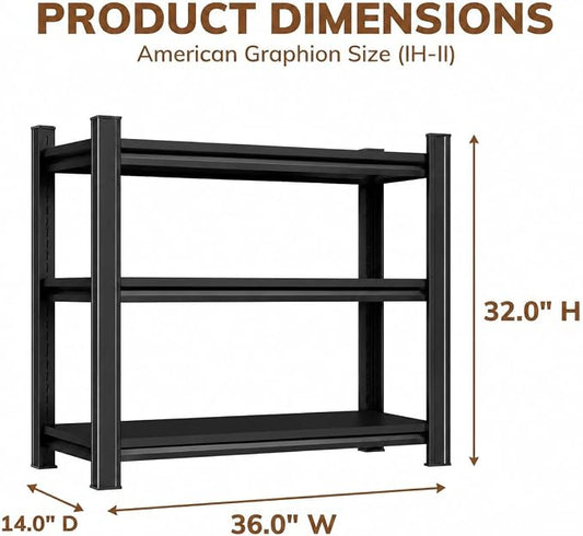 3 Tier Metal Bookshelf, Adjustable Tall Bookcase, Heavy Duty 2400 LBS Modern Deep Book Shelf, Bolt-Free Storage Shelves for Living Room, Home Office, Garage, 36" Wx 14" Dx 32" H