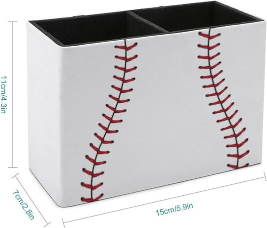 Niapessel Pencil Holder for Desk, Baseball Ball Pen Holder Storage Desktop Pen Organizer Desk Pencil Organizer Makeup Brush Holder for Office School College Leather