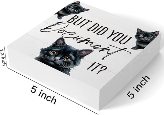 mmiishe But Did You Document It Funny Cat Office Decor for Black Cat Lover | Black Cat Gifts for HR Colleague Friend Women Men Cute Desk Decor Wooden Box Sign for Home Office Desk Boss Gift 5 x 5 Inches