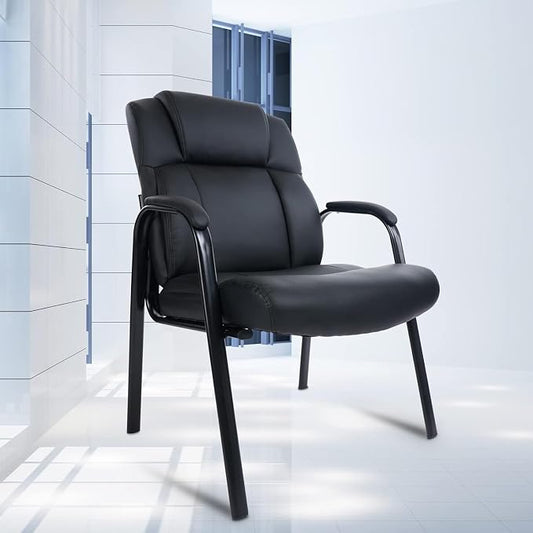 CLATINA Big Tall 500 LBS Wide Guest Chair Heavy Duty, Leather Side Reception Chairs with Padded Armrest No Wheels, Executive Office Desk Chair for Meeting Conference Waiting Room Home, Black 6 Pack