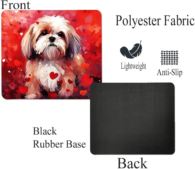 Shih Tzu Mouse Pad Dog with Red Hearts Pattern Non-Slip Rubber Mouse Pad Puppy in Love Mouse Pad for Home Office Work Desk Computer Desktop Laptop for Dog Lovers