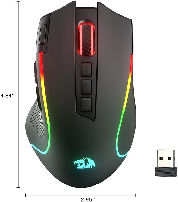Redragon M612 PRO RGB Gaming Mouse, 8000 DPI Wired/Wireless Optical Mouse with 9 Programmable Buttons & 7 Backlit Modes, BT & 2.4G Wireless, Software Supports DIY Keybinds Rapid Fire Button