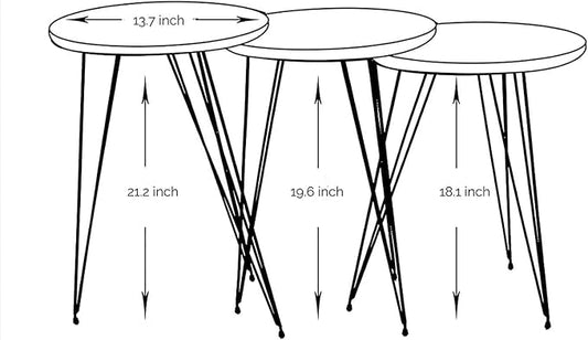 Set of 3 Nesting End Tables Round Wood Stacking Coffee Side Accent Sofa Table with Metal Legs for Living Room, Home Office, Nightstands for Bedroom (Black Marble)