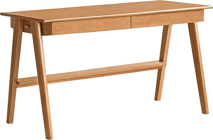100% Solid Rubber Wood Desk Home Office Desk Mid Century Modern Writing Computer Desk with Drawer for Home Office 47.24" W Natural Wood