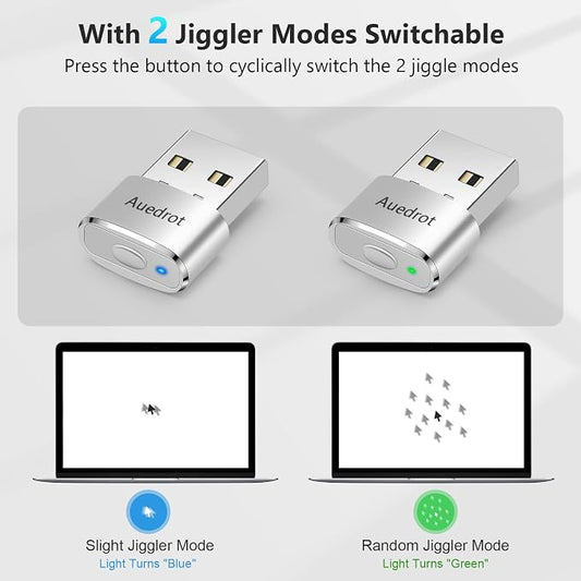 AUEDROT USB Mouse Mover - Automatic Mouse Wiggler with 2 Jiggle Modes, Switch Button, Plug & Play, Keep Computer/Laptop Awake, Silver