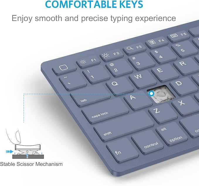 OMOTON Ultra-Slim Bluetooth Keyboard for iPad 11th/10th/9th/8th/7th, iPad Pro/Air/Mini and iPhone Series, Wireless iOS Keyboard with 12 Multimedia Keys for Office, Home, Travel, School, Deep Blue