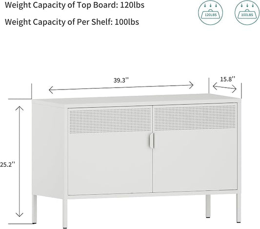 Chshin Metal Storage Cabinet with Doors,White Accent Cabinet,Metal Locker Storage Cabinets,2 Door TV Media Stand with Removable Shelves for,Home,Office,Entryway,Living Room