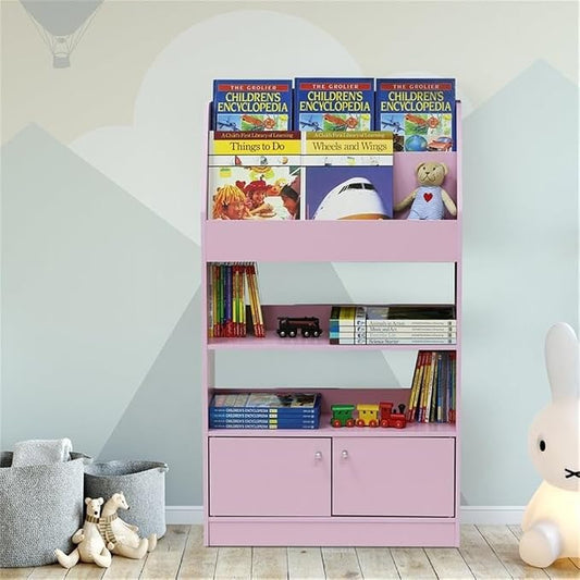 Furinno Lova Magazine/Bookshelf with Storage Cabinet, Pink, 9.45D x 24.57W x 43.31H in