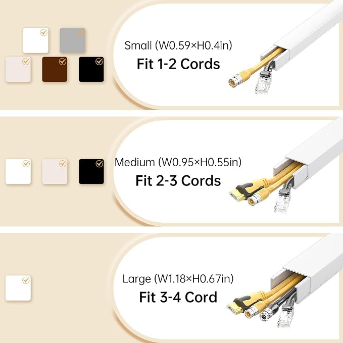 Delamu Cord Hider Wall, 85in Cord Covers for 3-4 Wires on Wall, Cable Hider Wire Hiders Wire Covers for TV Cords on Wall, Easy Mount Cable Cover Management Kit to Hide TV Wires, W1.18 H0.67in, White