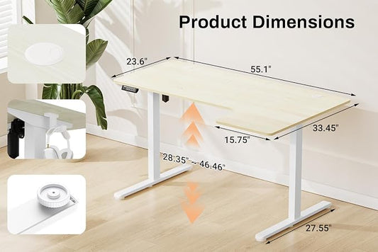 EcoZen Standing Desk Electric Height Adjustable Desk 55 x 33.5 Inches L Shaped Sit Stand up Desk, Computer Home Office Desk Memory Preset with Two-Piece Fir Wood Desktop (Lightwood, 55 * 33.5 Inch)