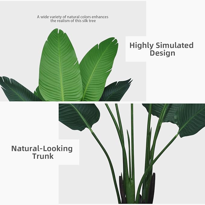 ASTIDY Bird of Paradise Artificial Plant 5FT - Faux Tropical Palm Tree with White Tall Planter - Fake Floor Plant Potted - Artificial Silk Tree for Home Office Living Room Decor Indoor
