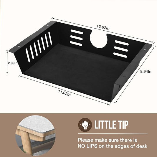 2 Pack Under Desk Shelf - Under Desk Storage Shelf Metals,Under Desk Organizer - Black Under Shelf Storage for Office Tables & Workstations(11 Inch)