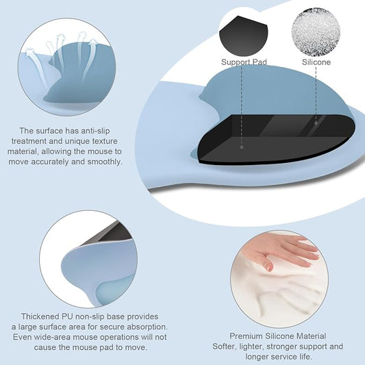 MOSISO Wrist Rest Support for Mouse Pad&Keyboard Set, Circle Curved Ergonomic Mousepad&Coaster Non-Slip Base Home/Office Pain Relief&Easy Typing Pad with Soft Cloth&Silicone Lining, Air Blue