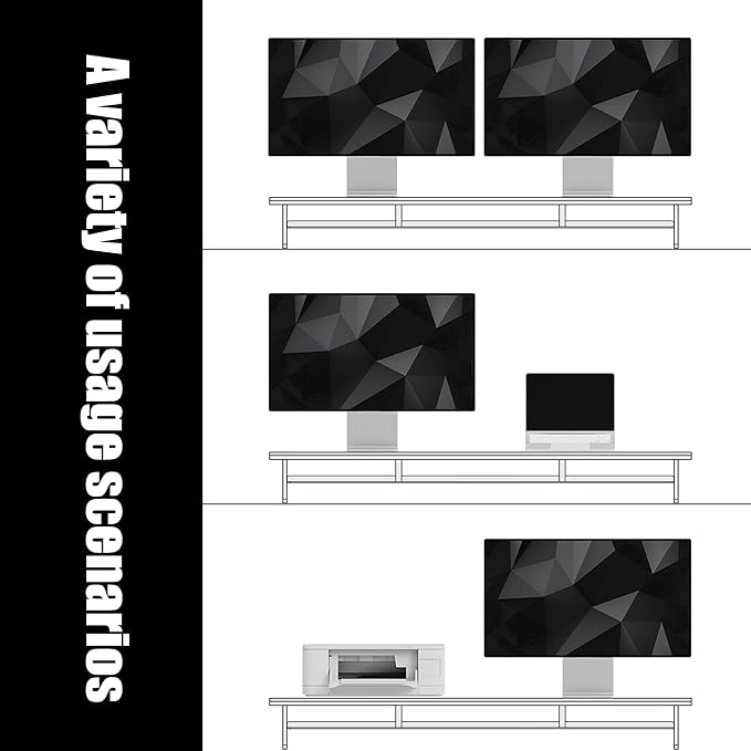 FENSULN Dual‑Tier Monitor Stand for Modern Desk Setup – Minimalist Wooden and Metal Riser Shelf with Transparent Acrylic Feet for Dual Monitors, Laptops, Home Office Aesthetic,White