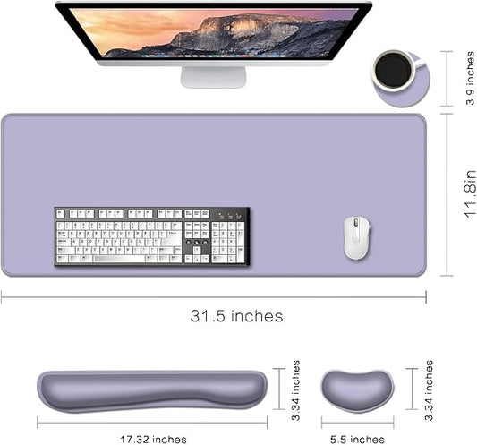 Desk Mat, Large Gaming Mouse Pad with Wrist Rest, 4 in1 XXL Mouse pad+Keyboard Wrist Rest+Mouse Pad Wrist Support+Cup Coaster Set, Ergonomic Desk Pad for Home Office, Purple