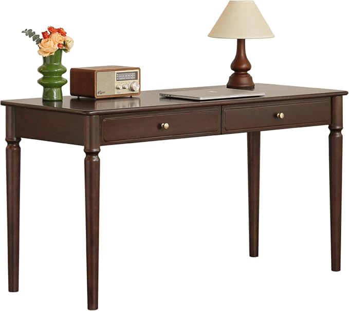 Home Office Desk, Solid Wood Computer Desk, Vintage Mid-Century Modern Writing Desk with for Study Work 55.11" W