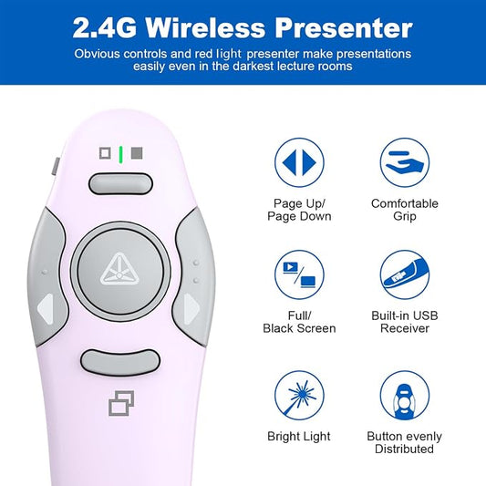 QUI Presentation Clicker Wireless Presenter Remote Clicker for PowerPoint Presentation Remote, PowerPoint Slide Advancer for Mac/Windows/Google Slide/Keynote, Purple, A-C