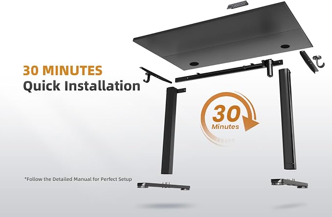 YDN Electric Standing Desk, 55 x 24 Inches Adjustable Height Stand up Desk with Cable Management, Home Office Desks with Splice Board & Frame, Black Top