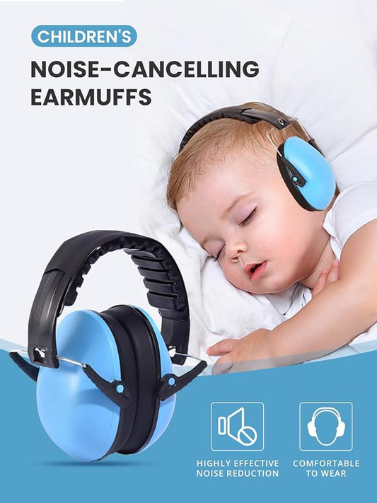 Small Size Hearing Protection Ear Muffs, Adjustable Noise Reduction Headphones for Study, Sleeping, and Travel, Blue