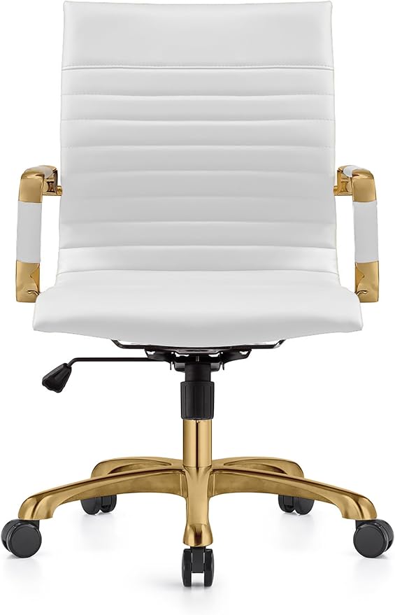 LeisureMod Harris Modern Ergonomic Executive Office Chair, High-Back Leather Conference Desk Chair with Adjustable Height, Tilt Control, 360° Swivel & Gold Frame for Home Office