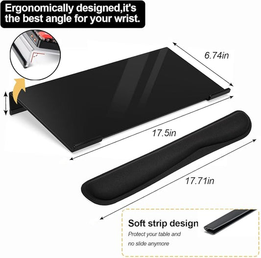 Keyboard Stand for Desk, 17 Inch Clear Ergonomic Keyboard Riser with Wrist Rest, Anti-Slip Silicone Strips, Sturdy Computer Keyboard Lift for Office Home Gaming Typing (Black)