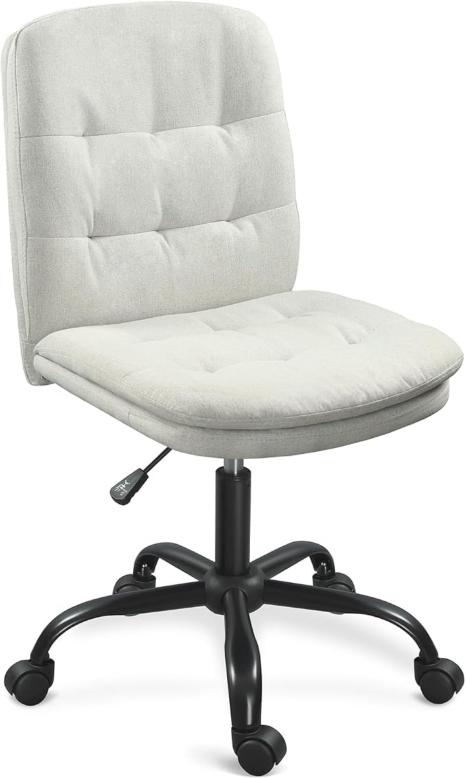 Home Office Desk Chair Comfy - Armless Criss Cross Chair with Wheels Vanity Chair Office Chairs Rolling Swivel Height Adjustable for Adults - Beige