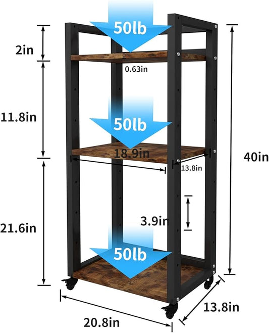 Natwind 3-Tier Movable Printer Stand Floor-Standing Desk Side Shredder Stand Computer Host Holder Adjustable Storage Shelf Rack on Wheels for Fax Scanner File Book (Retro)