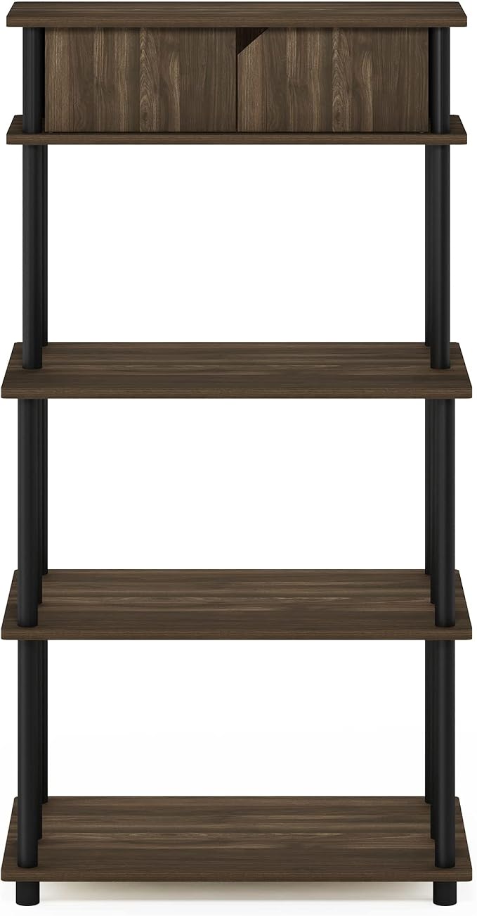 Furinno Turn-N-Tube Printer Stand, 5-Tier Printer Stand with Storage Shelf and Closed Cabinet, for Home Office, Brown Walnut
