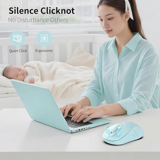 Wireless Mouse, 2026 New Model, Silent Click Ergonomic Design, Portable, 4 Buttons, Adjustable DPI (800/1200/1600), for Laptop/PC/Office (Blue)