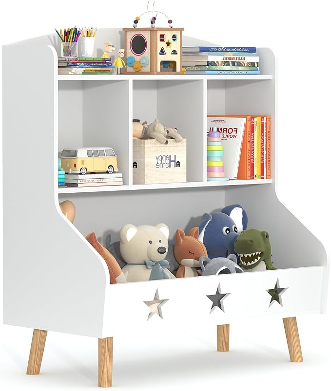 Adompacat Wide Horizontal Bookcase, 3-Tier Cube Organizer Bookshelf for Toddlers, Mini Open Storage Bookshelve, Low Toy Shelf for Bedroom, Living Room, Nursery and Classroom(White)