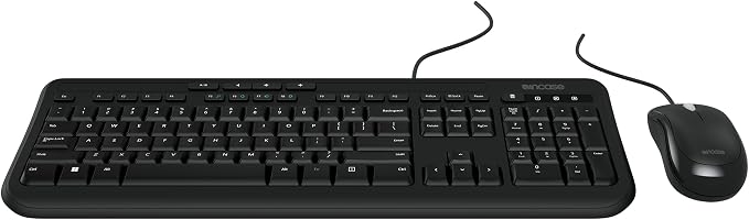 Incase Wired Desktop 600 Keyboard & Mouse Combo – Designed by Microsoft – Four Hot Keys, Spill-Resistant Keyboard, Quiet-Touch Keys, Optical Mouse, Left/Right Mouse with 800 DPI Sensor – Black