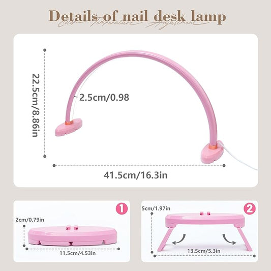 Half Moon Light for Nail Desk 16 inch Nail Desk Light Half Moon Lamp Portable Arch Lamp Dimmable with Foldable Bracket for Desk Salon Table Use, 3 Color Temperature