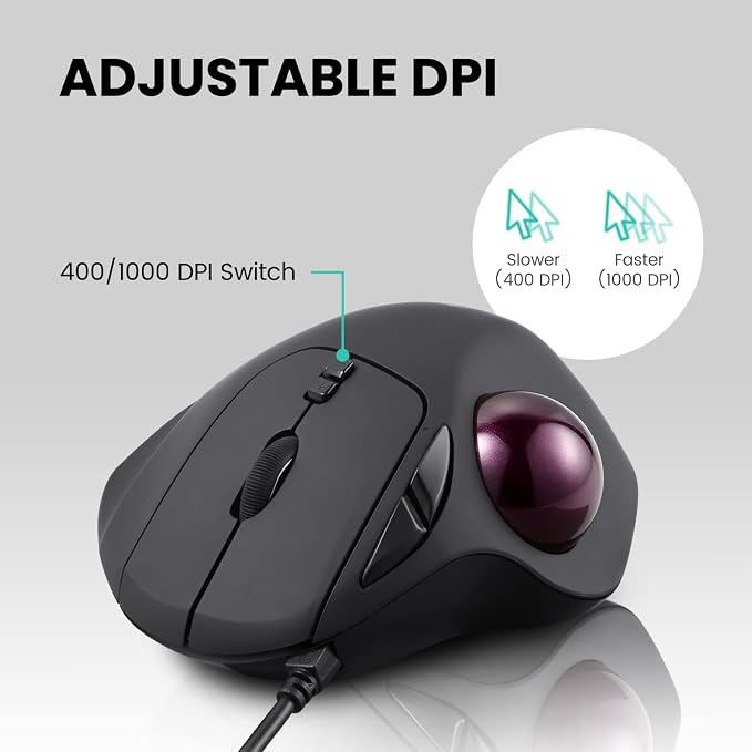 Perixx Perimice-517 Wired Trackball USB Mouse, 7 Button Design, Build-in 1.34 Inch Trackball with Pointing Feature