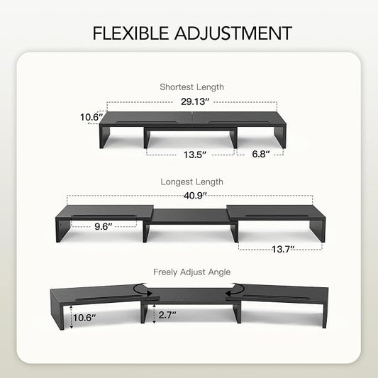 AMERIERGO Dual Monitor Stand Riser for 2 Monitors, Monitor Stand for Desk, Adjustable Computer Monitor Stand with 2 Slot, Multifunctional Desktop Organizer Stand for Laptop, PC, Computer, Printer