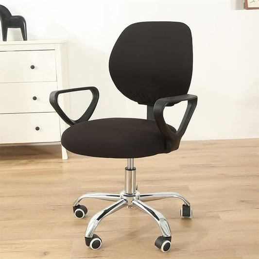 MIFXIN Computer Office Chair Covers Stretch Slipcovers 2 Piece Soft Elastic Washable Non-Slip Desk Chair Seat Cover & Backrest Cover, Only 2Pcs Chair Covers, NO Chair Included (Black)