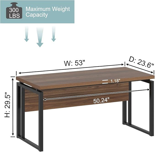 EXCEFUR Home Office Desk, Modern Computer Desk for Workstation, Wood Metal Executive PC Laptop Study Writing Table for Living Room, 53 Inch, Rustic Walnut