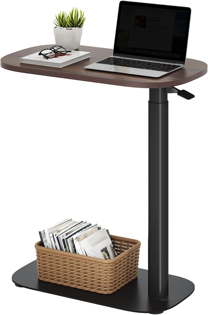 SANODESK Small Standing Desk Pneumatic Height Adjustable Sit Stand Laptop Desk Overbed Table Computer Cart for Home Office Workstations (23.6" W x 13.8" D, Black Walnut)