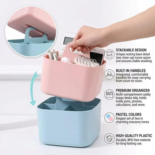 Stackable Portable Handheld Organiser,Multi-Purpose Desktop Divider Organiser Basket For Crafts Or School Supplies Desk,Office,Stationery Pencil Holder,Dorm Room(Pink)