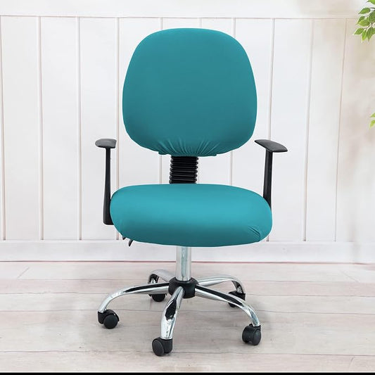MIFXIN Stretch Computer Office Chair Cover 2 Piece Elastic Slipcovers Stretchy Washable Chair Furniture Protector for Rotating Computer Chairs, Only Covers, NO Chair (Bright Blue)