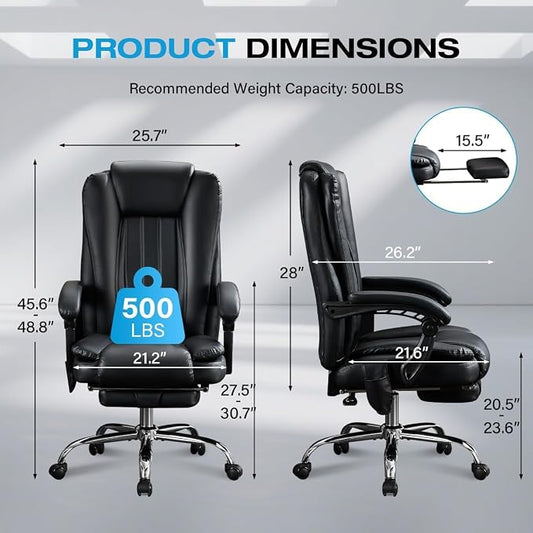 BOSMILLER 500lbs Big and Tall Office Chair, 6-Points Massage Office Chair, Executive Heated Desk Chair with Adjustable Footrest, Reclining High Back for Home Office