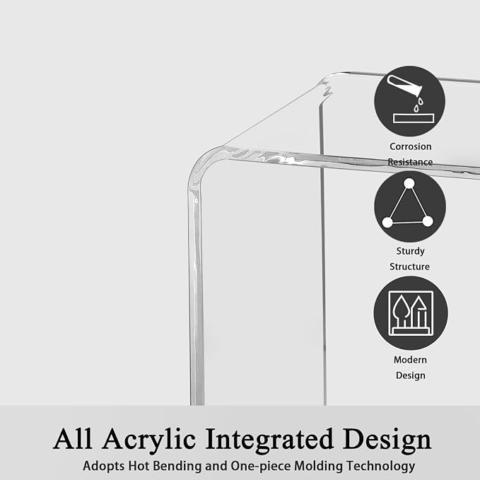 Acrylic Side Table, Clear Small End Table, Transparent Nightstand and Stool for Home Office, Living Room and Bedroom, 21" H x 21" W x 12" D
