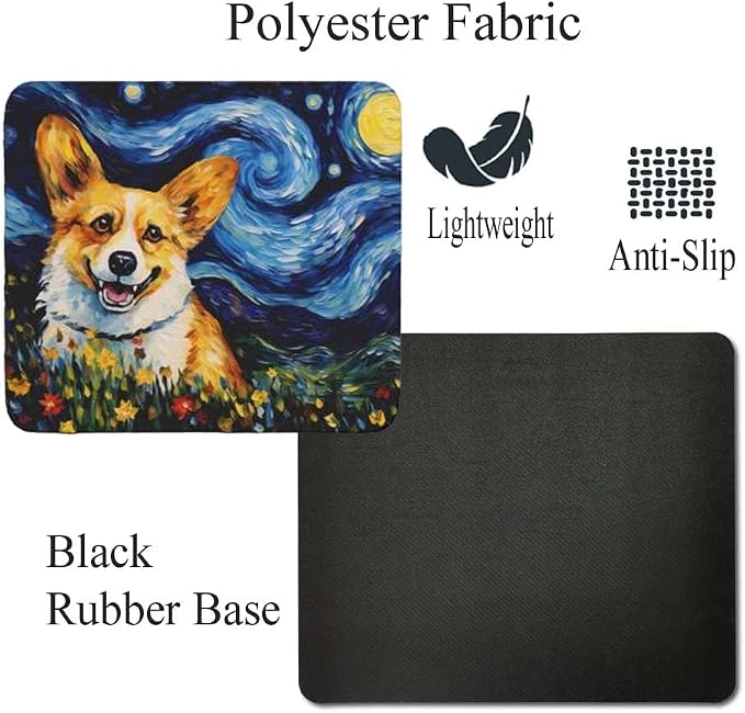 Starry Night Dog Mouse Pad for Home Office Gaming Working Desk Computer Desktop Accessories Non-Slip Rubber Mouse Pad for Dog Lovers (Corgi)