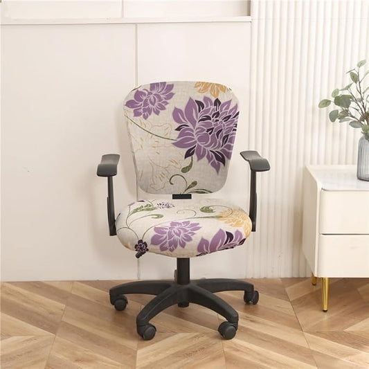 Jinzio Computer Office Chair Cover - Split Protective & Stretchable Cloth Polyester Universal Desk Task Chair Chair Covers Stretch Rotating Chair Slipcover (Flower1)