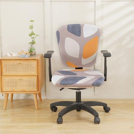 Jinzio Computer Office Chair Cover - Split Protective & Stretchable Cloth Polyester Universal Desk Task Chair Chair Covers Stretch Rotating Chair Slipcover (Orange Grey)