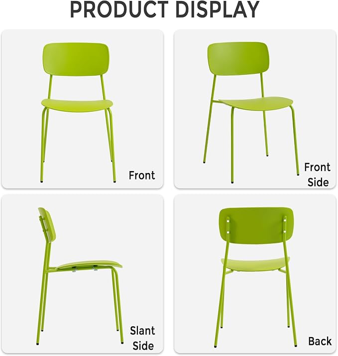 Sidanli Stackable Chairs Set of 4, Metal Waiting Room Chairs with Plastic Seat, Capacity 300lbs, Stacking Chairs for Office Conference Break Room Lobby, Green