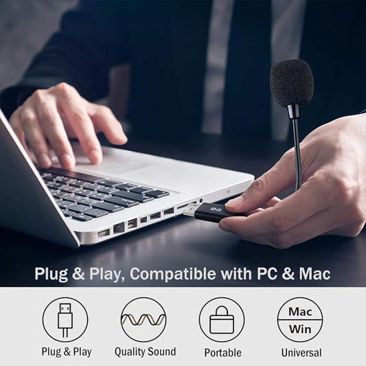 Mini USB Microphone for Laptop and Desktop Computer, with Gooseneck & Universal USB Sound Card, Compatible with PC and Mac, Plug & Play, Ideal Condenser Mic for Remote Work, Online Class | Universal USB Sound Card, Plug & Play, Flexible Gooseneck, Idea...