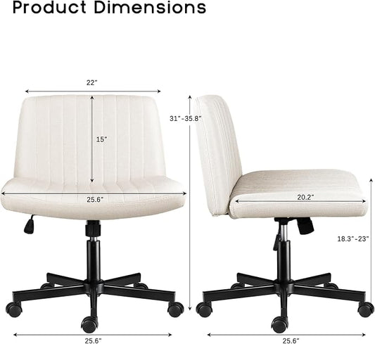PUKAMI Criss Cross Chair,Comfy Cross Legged Office Desk Chair No Wheels,Modern Fabric Swivel Adjustable Height Mid Back Wide Seat for Home Office Computer (Beige with Wheels)
